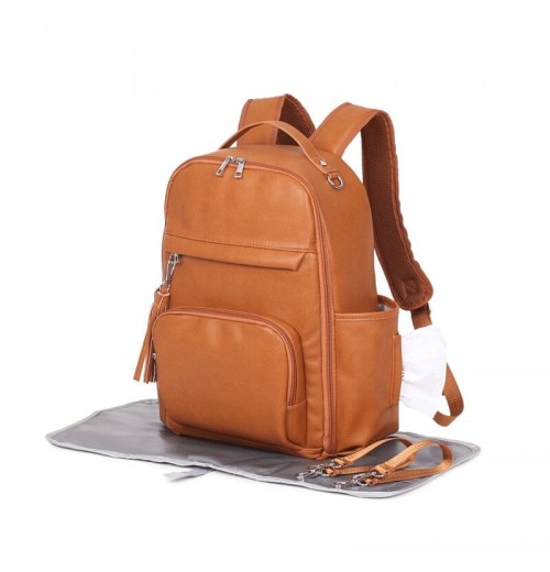 Brown Leather Backpack Diaper Bag